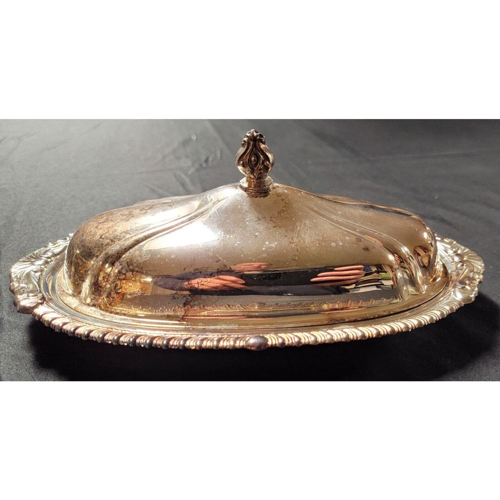 Vintage Sheridan Silver Plated Butter Dish w/Glass Insert - Oval Shaped Lid